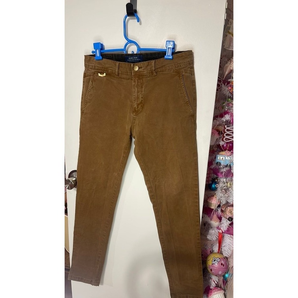 Zara Man Chinos Men Size 30 Brown Good Slim Fit Premium Cotton Trousers